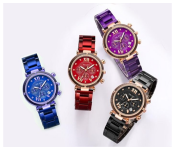 Set of 4 Pieces Starry Sky Analog Watch with Stainless Steel Strap for Women