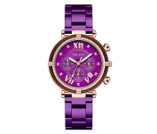 Starry Sky Analog Watch with Stainless Steel Strap for Women - Purple