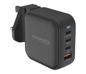 Promate 100Watts GaN Power Delivery Ports and Short-Circuit Protection Dual USB-C Charger - Black