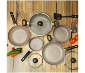 Delcasa DC1577BGE 9 Piece Granite Coated Aluminium Cookware Set - Beige