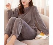 Winter Flannel Velvet Pajamas Sets Sleepwear for Women - Grey