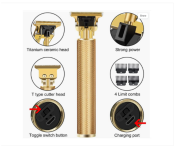 2 Pcs Galaxy Ocean Retro Rechargeable Cordless Hair Clipper For Men - Gold