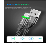 GTC 22000955 Type C 1Meter Universal Green Lighting Fast Charging And Data Transfer 3A Cable - Black