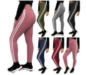 4242 Set of 3 Striped Casual High Waist Full Length Thick Warm Cotton Knitted Long Leggings Stretch Pants for Women