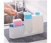 GTC 22000943 3 in 1 Stand Kitchen Sink Tidy Liquid Soap Dispenser and Cleaning Cloth Holder and Sanitizer Liquid Bottle - White and Blue  - Similar Product Imag - ID 124363