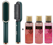 Professional Electric Hair Straightener Brush Heated Comb + Atanos Secret 250ml Cherry Blossom Body Mist + Atanos Secret 250ml Love Addici Fragrance Mist + Atanos Secret 250ml Sheer Love Fragrance Mist