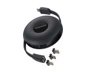 Promate 3-in-1 Retractable 60Watts USB-C Magnetic Charging Cable - Black