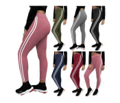 4242 Set of 4 Striped Casual High Waist Full Length Thick Warm Cotton Knitted Long Leggings Stretch Pants for Women