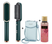 Forever Young Women PU Leather Mini Sling Bag - Blue + Professional Electric Hair Straightener Brush Heated Comb + Atanos Secret 250ml Cherry Blossom Body Mist