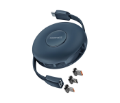 Promate 3-in-1 Retractable 60Watts USB-C Magnetic Charging Cable - Blue