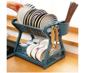 GTC 22000948 Double Layer Organizer Storage Plastic Kitchen Dish Rack Drainer - Blue  - Similar Product Imag - ID 124358