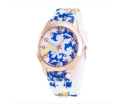 Floral Dial Silicone Band Analog Watches for Women - White and Blue 