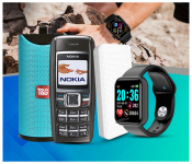 Nokia 1600 Refurbished Mobile Phone + TG 113 Portable Wireless Bluetooth Stereo High Bass Speaker - Green + Demaco Super Power Bank 20000mAh - White + D13 Smart Watch With Heart Rate Monitor - Black 