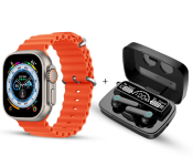 8 Series XS8 Pro Ultra Smart Watch Ocean Band Loop Wrist Strap - Orange + M19 Digital Display TWS Mini Sports Headset With Charging Bin