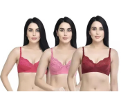 Pack of 3 Dhabeena Women's Comfy Cotton Daily Wear Bra with Elastic Strap - 34B