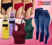 Pack Of 3 Ideal Women's Comfy Cotton Stretchable Soft Line Panty - 90cm + 2 Piece Free Size Hot Shaper Skin-fit Leggings For Women + Sonata Secret 250ml Country Apple Mist Fragrance For Women + Sonata Secret 250ml Love Spell Mist Fragrance For Women + Modern And Comfort Pack Of 2 Women Spaghetti Strap Camisole Top