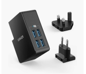 Anker A2042L11 PowerPort 4 Lite with Interchangeable UK and EU Travel Charger - Black