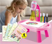 FN-Sank Magic 4 Piece Practice Copybook For Kids With Pen-A + Child Learning Desk With Smart Projector Educational Painting Table With Light Music Children Projection Drawing Playset Table - Pink-A