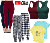 Pack Of 2 Mixed Bloomers Pants For Women + 3232 Set Of 2 Women High Waist Full Length Thick Warm Cotton Knitted Long Leggings + Modern And Comfort Pack Of 2 Women Spaghetti Strap Camisole Top + 2 Piece Mixed Print Design T-Shirt For Women