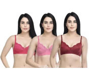 Pack of 3 Dhabeena Women's Comfy Cotton Daily Wear Bra with Elastic Strap - 32B