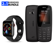 IWO 8 Sport Smart Watch - Black + Nokia 220 4G Dual Sim Mobile Phone - Black (Refurbished)