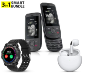 FD68 Sports Fitness Tracker With Custom Dials Smart Watch - Black + Nokia 2220 Slide Mobile Phone Refurbished - Black + True Wireless Stereo In-Ear Earphone (White)