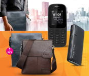 Men's Sling Cross Body Stylish PU Side Messenger Bag - Assorted Color + Nokia 105 Dual Sim Mobile Phone - Black (Refurbished) + Demaco Super Power Bank 20000mAh - Black 