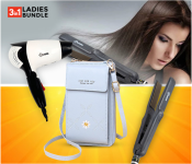 Krawn Hair Dryer KW-41008 + Krawn Hair Straightner KR-41011 + Trendy Waist Bag Cell Phone Purse Crossbody Bag Wallet Shoulder Holders Handbag For Women - Assorted Color