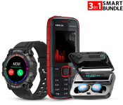 FN-Electric Display F9-5 TWS Mini Wireless Stereo Invisible Sports Headset With Charging Bin Mini + Nokia 5130 Xpress-Music Mobile Phone - Black (Refurbished) + FD68 Sports Fitness Tracker With Custom Dials Smart Watch - Black