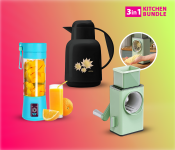 Generic High Quality Multi-function Rotary Hand-held Vegetable Cutter - Green + Milton MLT100102 Vacuum Insulated Flask Ellie 1 Litre - Black + Portable Rechargeable Juice Blender 6B With USB Charger JA016 - Blue 