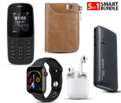 Nokia 105 Dual Sim Mobile Phone - Black (Refurbished) + InPods 12 Twin Bluetooth Headset - White + IWO 8 Sport Smart Watch - Black + Demaco Super Power Bank 20000mAh - Black + Luxury Card Holder And Wallet Organizer - Brown