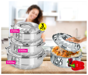 3 Piece Maximum Stainless Steel Insulated Casserole Gift Set - Silver, 5000ml, 3500ml, 2500ml.