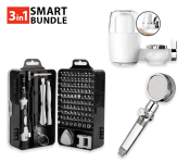 High Pressure Fan Shower Heads, Turbo Propeller Driven Shower Head, Gold 360 Degrees Rotatable Propeller Shower Head, Universal Handheld Turbocharged Shower Head With Filter For Bathroom Shower Kids + FN-Professional 115 In 1 Mobile Repair Magnetic Screwdriver Bit Tool Set + FN-Rigoglious Activated Carbon Ultra Filtration Tap Water Purifier - White