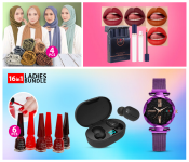 FN-Bluetooth Earphone Headsets Wireless Earbuds 5.0 + RMN Pack Of 6 Pieces Beauty Multicolor Nail Polish + Qibest 4 Shades Make Up Non Stick Cup Lip Gloss Mini Size Tubes Set A Lipstick + Pack Of 4 Feme Womens Hijab Scarf Collection + FLLi Star Sky Magnetic Mesh Strap Watch - Purple 