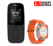 Nokia 105 Dual Sim Mobile Phone - Black (Refurbished) + 8 Series XS8 Pro Ultra Smart Watch Ocean Band Loop Wrist Strap - Orange