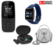 Nokia 105 Dual Sim Mobile Phone - Black (Refurbished) + Louis Round Messenger Hand Bag For Women + FN-Bluetooth Earphone Headsets Wireless Earbuds 5.0 + D13 Smart Watch With Heart Rate Monitor - Blue