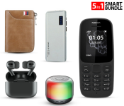 TWS Airpod Pro 3 Bluetooth Earphones Wireless Headset - Black + Nokia 105 Dual Sim Mobile Phone - Black (Refurbished) + Demaco Super Power Bank 20000mAh - White + GT Mini Bluetooth RGB Led Compact Pocket Travel Speaker + Luxury Card Holder And Wallet Organizer - Brown