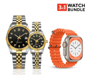 8 Series XS8 Pro Ultra Smart Watch Ocean Band Loop Wrist Strap - Orange + Casual Couple 1515 Watches For Women And Men Analog Quartz Wrist Watch - Black