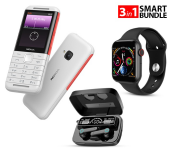 Nokia 5310 Xpress Music Mobile Phone - White (Refurbished) + IWO 8 Sport Smart Watch - Black + M19 Digital Display TWS Mini Sports Headset With Charging Bin