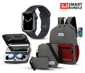 FN-Electric Display F9-5 TWS Mini Wireless Stereo Invisible Sports Headset With Charging Bin Mini + Series 7 T200 Plus Smartwatch Fit Pro - Black + Galaxy Unisex Set Of 3 Pieces Business Laptop Backpack - Grey
