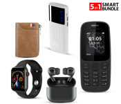 Macon Powerbank With Strong Light Real Capacity 20000mAH - White + Nokia 105 Dual Sim Mobile Phone - Black (Refurbished) + TWS Airpod Pro 3 Bluetooth Earphones Wireless Headset - Black + IWO 8 Sport Smart Watch - Black + Luxury Card Holder And Wallet Organizer - Brown