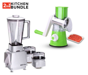 Multi Purpose Manual Round Table Grinder For Vegetables And Meat + Refura 3 In 1 242 Blender And 300 Watts Grinder - White