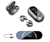 Wireless Ear Clip Bone Conduction Headphones (Obsidian Black, LED Display)