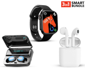 FN-Electric Display F9-5 TWS Mini Wireless Stereo Invisible Sports Headset With Charging Bin Mini + D21 Series 8 Smart Watch Ultra - Black + InPods 12 Twin Bluetooth Headset - White 