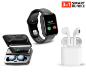 FN-Electric Display F9-5 TWS Mini Wireless Stereo Invisible Sports Headset With Charging Bin Mini + JA-F- D20 1.3 Inch Waterproof IPS Color Screen Smart Watch - Black + InPods 12 Twin Bluetooth Headset - White 