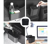 Multi Purpose Car Trash Container Bin With Lid Organizer Basket Holder - Black