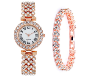 Luxury Women platinum Watch Fashion Ladies Quartz Diamond Wristwatch Elegant Female Bracelet Watches 2pcs Set  - Similar Product Imag - ID 131536