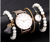 5pc/Set Women's Watches Rose Gold Simple Fashion Women Wrist Watch Luxury Ladies Watch Women Bracelet set Front View - ID 131537