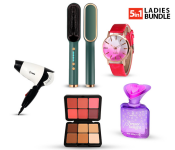 Professional Electric Hair Straightener Brush Heated Comb-B + Krawn Hair Dryer KW-41008 + Femme 7360 Casual Wrist Watch With Leather Strap For Women - Pink + Invicible Makeup Palette - Black + Dorall Collection Forever Twilight Eau De Toilette Natural Spray For Women - 100ml 
