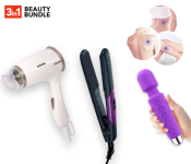 Bundle 1 PCs Set Isonic IH 915 Floating Plate Hair Straightener - Purple + 1 PCs Set Isonic iH 952 Hair Dryer - White + 1 PCs Set Magic Wand Handheld Cordless Massager